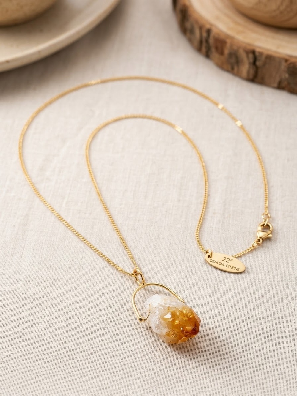 Luna Norte Gold Plated Citrine Cluster Pendant Necklace - 22"
